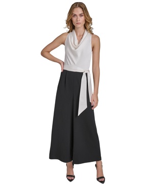 Women's Mixed-Media Cropped Wide-Leg Jumpsuit