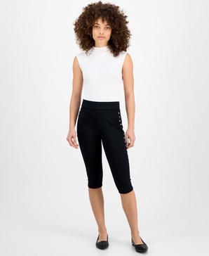 Petite Side-Studded Ponte Capri Pants, Exclusively at Macy's