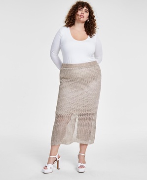 Trendy Plus Size Sparkle Crochet Midi Skirt, Created for Macy's