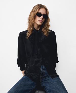 Women's Bow Detail Satin Shirt