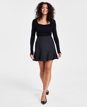 Women’s Pinstripe Ruffle-Trim Mini Skirt, Created for Macy’s 