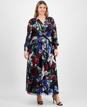 Plus Size Printed Twist-Front Maxi Dress 