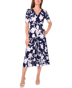 Petite Printed Short-Sleeve Midi Dress