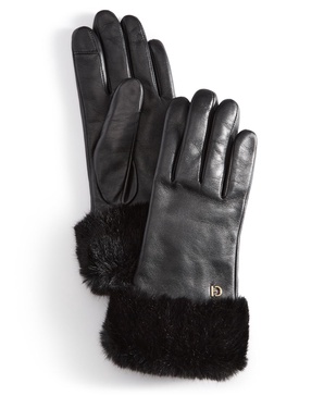 Women's Faux-Fur-Cuff Leather Gloves