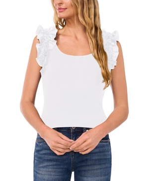  Women's Ruffle Sleeveless Rib Knit Tank Top
