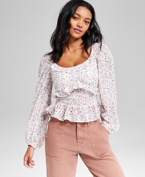 Women's Printed Ruffle-Trim Smocked Top, Exclusively at Macy's 