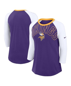 Women's Purple/White Minnesota Vikings Knockout Arch Raglan Tri-Blend 3/4-Sleeve T-Shirt