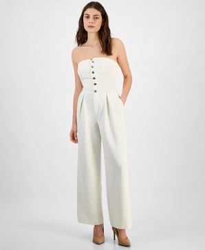 Women's Strapless Button-Front Wide-Leg Jumpsuit, Exclusively at Macy's 
