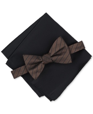 Men's Kent Stripe Bow Tie & Solid Pocket Square Set, Created for Macy's