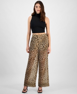 Women's Sheer Cheetah-Print High-Rise Wide-Leg Pants, Exclusively at Macy's 