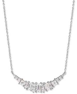 Cubic Zirconia Heart 18" Statement Necklace in Sterling Silver