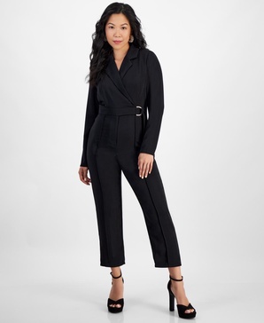 Petite Long-Sleeve Collared Jumpsuit, Created for Macy's