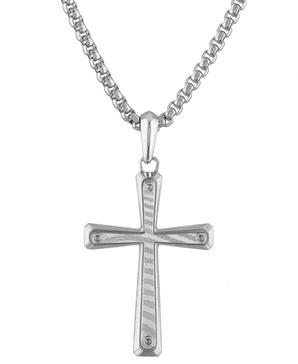 Men's Icon Damascus Steel Pendant Necklace in Sterling Silver, 24" + 2" extender