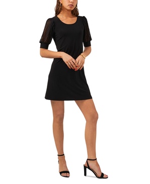 Petite Round-Neck Chiffon-Sleeve Swing Dress