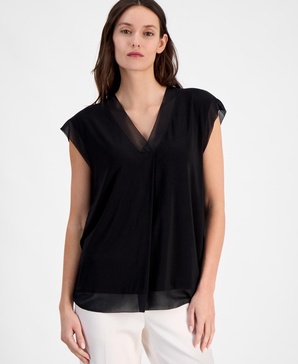 Women's Extended-Shoulder Mixed-Media Top