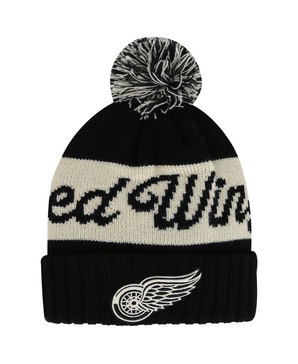 Men's Black/Cream Detroit Red Wings Adeline Cuffed Knit Hat with Pom
