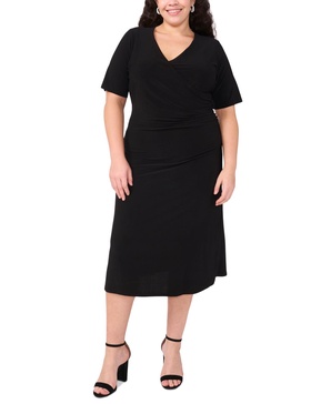 Plus Size Short-Sleeve Side-Gathered Midi Dress