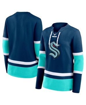 Women's Deep Sea Blue Seattle Kraken Prime Time Lace-Up Long Sleeve T-Shirt