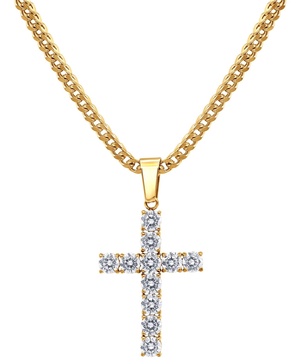 Men's Cubic Zirconia Cross 24" Pendant Necklace in Black-Ion Plated Stainless Steel