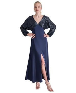 Women's Sequin Embellished Blouson-Sleeve Gown