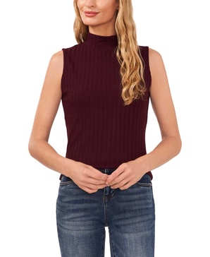Women's Sleeveless Mock Neck Wide Rib Knit Top