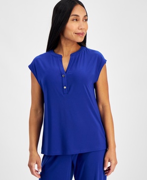 Petite Button-Neck Dolman-Sleeve Top