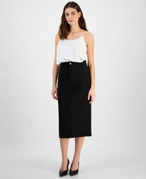 Women's Gold-Tone-Button Slit-Back Midi Skirt, Exclusively at Macy's 