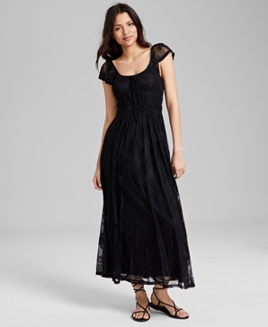 Women's Scoop-Neck Ruffle-Sleeve Maxi Lace Dress, Created for Macy's 