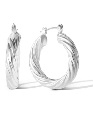 Womens Thick Twisted Hoop Earrings - Gold or Silver-Tone  Hoop Earrings