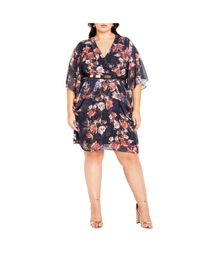 Plus Size Color Wrap Print Dress