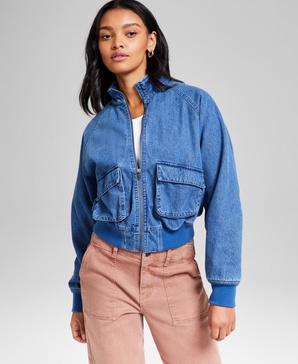 Petite Denim Bomber Jacket, Exclusively at Macy's