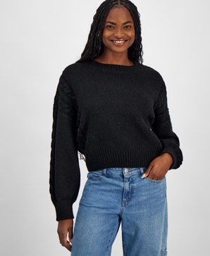 Women's Cable-Knit-Detail Crewneck Sweater, Exclusively at Macy's