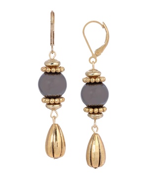 Semi-Precious Fluted Bead Lever Back Earrings