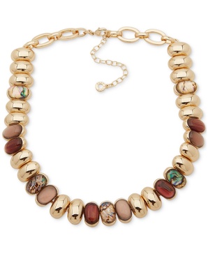 Gold-Tone Oval Stone Tiled Collar Necklace, 16" + 3" extender