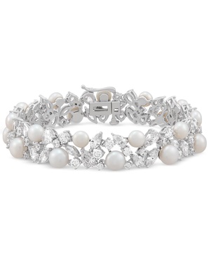 Cultured Freshwater Pearl (5 - 6-1/2mm) & Cubic Zirconia Statement Bracelet in Sterling Silver