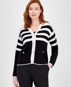 Petite Stripe Jacquard Button-Front Cardigan