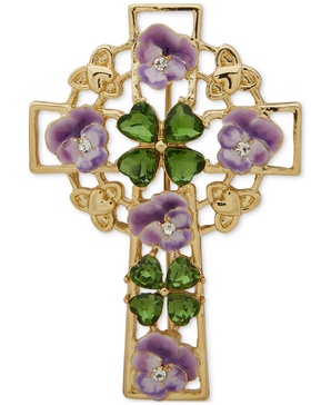 Gold-Tone Multicolor Flower Cross Pin