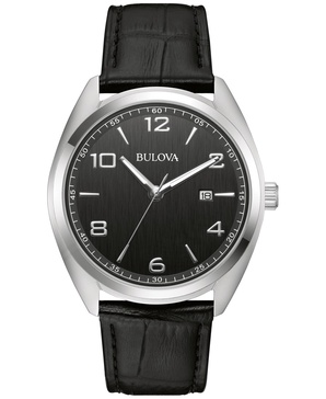 Men's Black Leather Strap Watch 42mm
