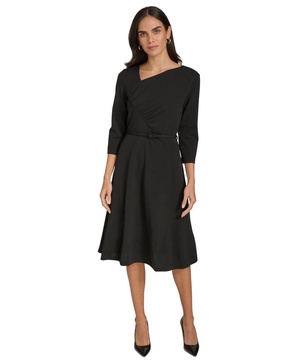 Women's Asymmetric-Neck Belted Dress
