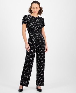 Petite Pull-On Wide-Leg Dot-Print Pants