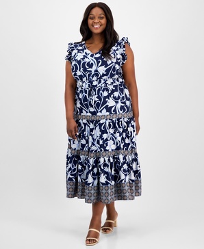 Plus Size Mixed-Print Tiered Maxi Dress