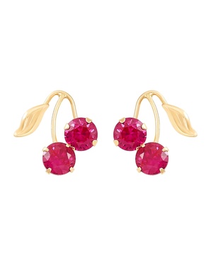 Lab-Grown Ruby (1-1/3 ct. t.w.) Button Cherry Leaf Earrings in 10k Yellow Gold