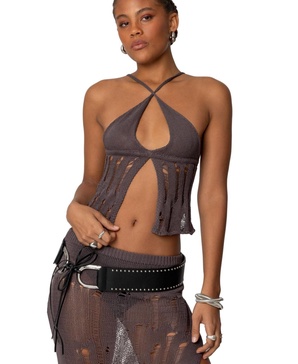 Womens Jaynie Distressed Knit Top