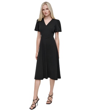 Women's Bubble-Sleeve Scuba-Crepe Midi Dress