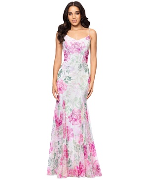 Women's Sequin Floral Print Sleeveless Gown