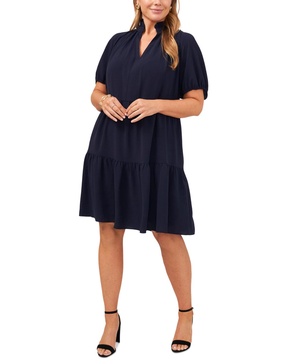 Plus Size Crinkle Short-Sleeve Babydoll Dress