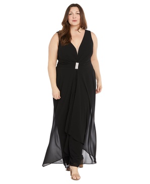 Plus Size Plunge-Neck Chiffon Jumpsuit