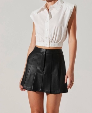 bysen padded shoulder button-up top in white