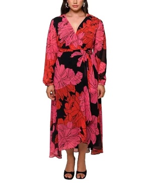 bridge wrap maxi dress in pink blooming floral