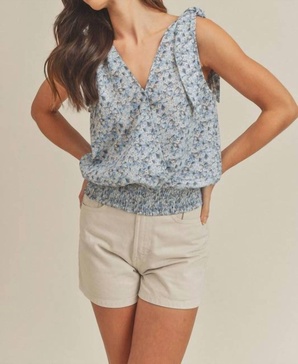 floral tank blouse in sky